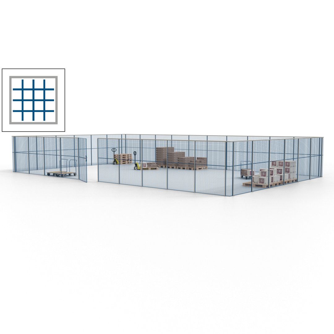 Maschinen Schutzgitter - Hallentrennwand - Sicherheitszaun - Tür - 48 m - 2.200 x 15.400 x 9.400 mm (HxBxT) - enzianblau