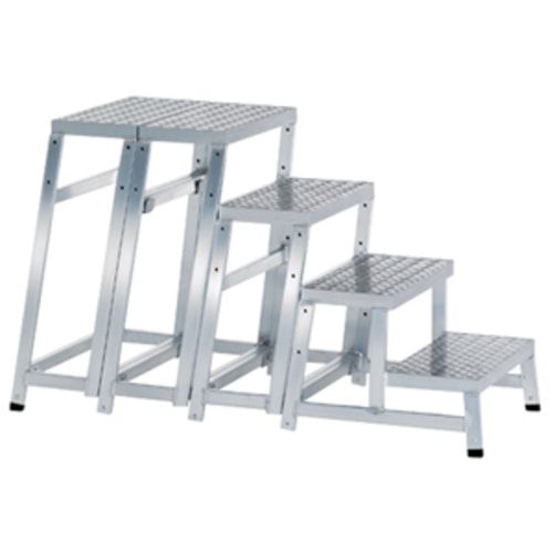 Modulares Arbeitspodest, Tritt, Grundmodul, Aluminium, rutschsichere Stufen, Plattform 555 x 250 mm, 150 kg Belastung, geschweißte Verbindung,