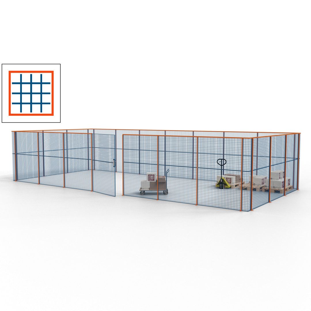 Hallentrennwand - Flügeltür, Gitter - 19 Gitterwände - 2.200 x 10.900 x 4.900 mm (HxBxT) - Perlweiß/reinorange
