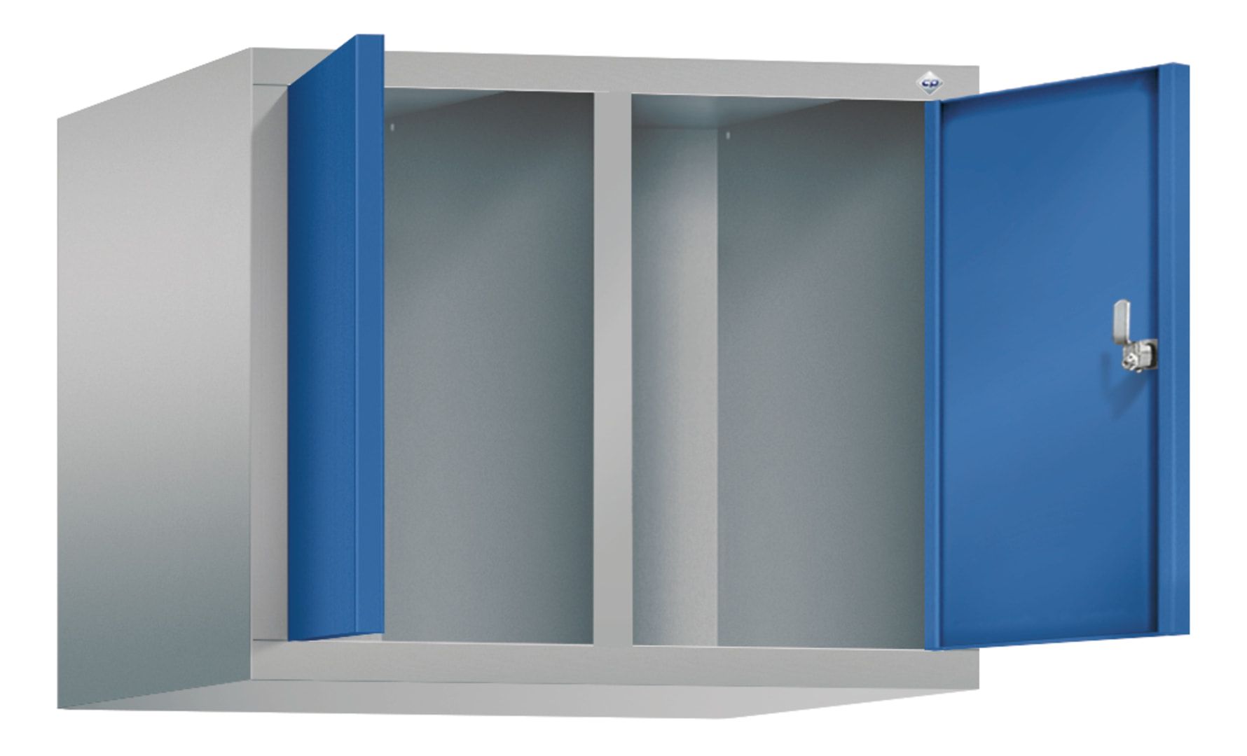 Aufsatzschrank für Spinde und Schließfachschränke, Doppeltüren, 2 Abteile, Korpus anthrazitgrau, Türfarbe anthrazitgrau, 500 x 610 x 500 mm (HxBxT)