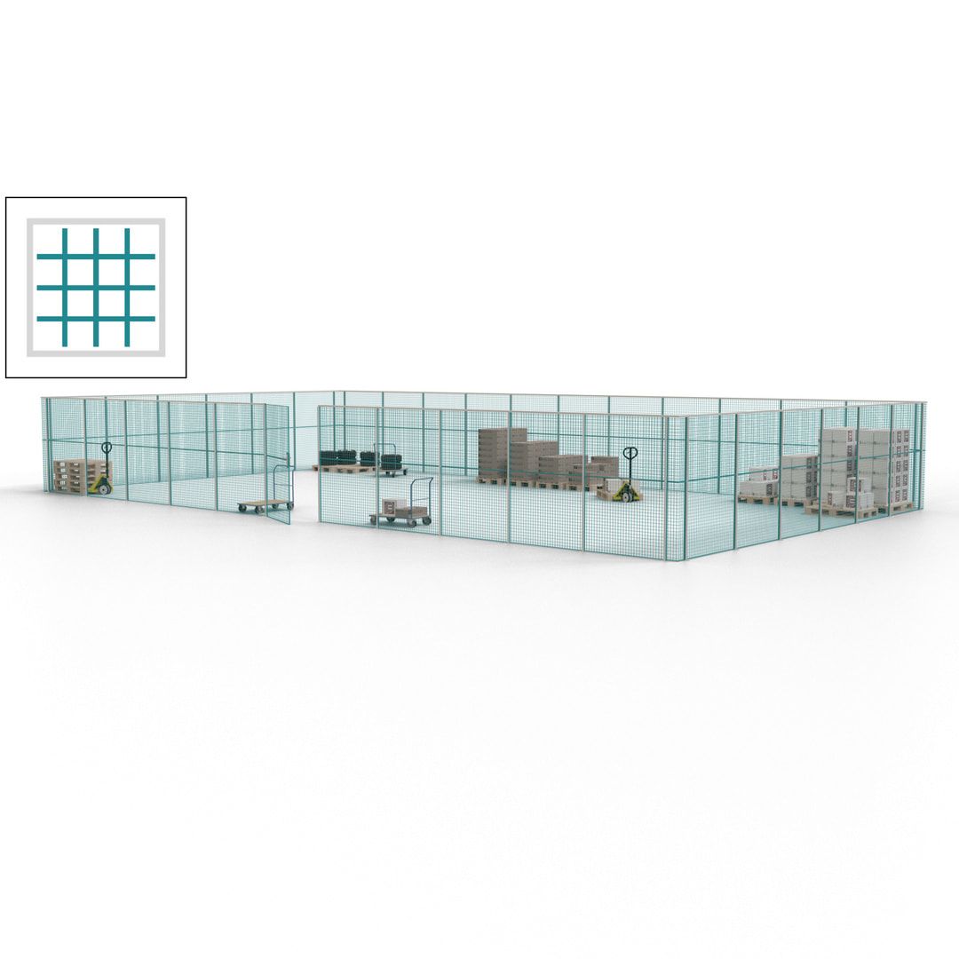 Maschinen Schutzgitter - Hallentrennwand - Sicherheitszaun - Tür - 51 m - 2.200 x 16.900 x 9.400 mm (HxBxT) - enzianblau