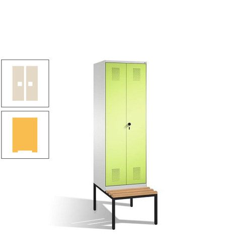 Doppel-Spind, Garderobenschrank, Buche Sitzbank untergebaut, 2 Abteile a 300 mm, Korpus anthrazitgrau, Tür anthrazitgrau, 2.090 x 600 x 815 mm (HxBxT)