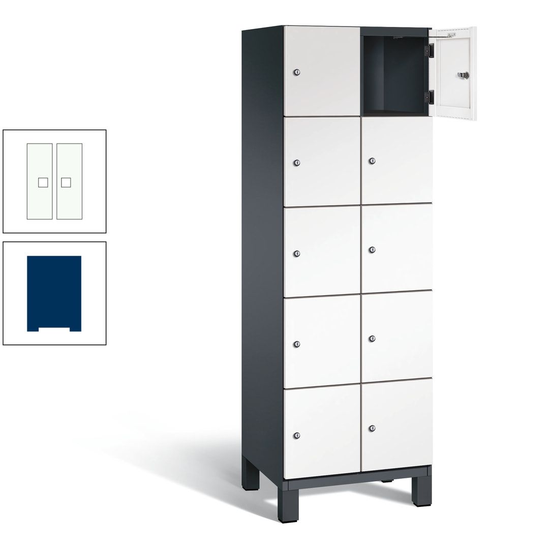 Fächerschrank, Stahlschrank, 10 Fächer, Türöffnungsbegrenzer, Füße, 1.980 x 600 x 525 mm (HxBxT), Korpus anthrazitgrau, Front anthrazitgrau