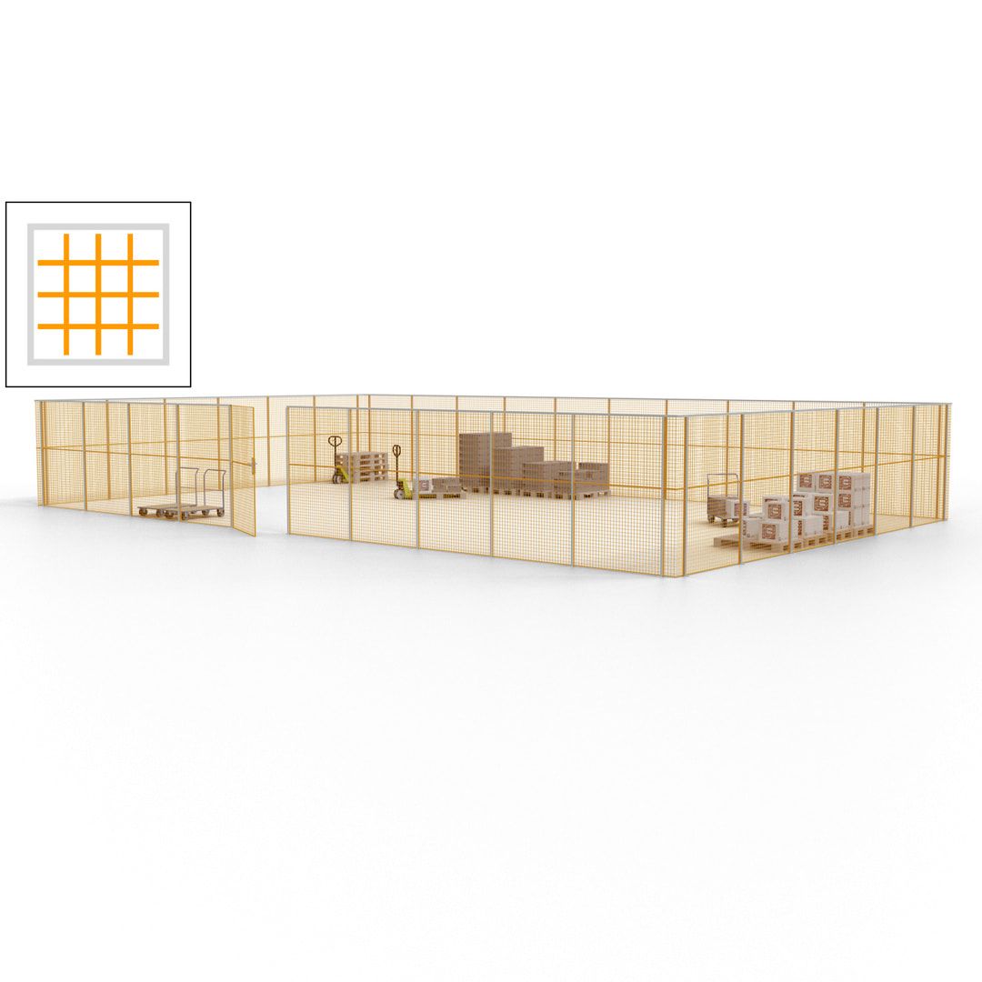Maschinen Schutzgitter - Hallentrennwand - Sicherheitszaun - Tür - 48 m - 2.200 x 15.400 x 9.400 mm (HxBxT) - enzianblau