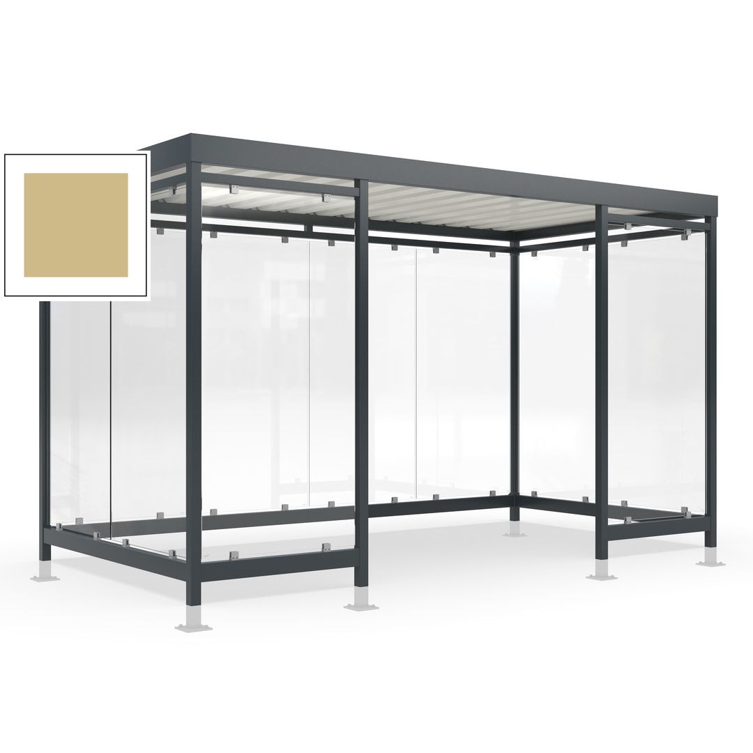 Raucherunterstand für 12-13 Personen, Bushaltestelle, mit Überpflasterung, 2.440 x 4.195 x 2.165 mm (HxBxT), 10 Wände, Achatgrau