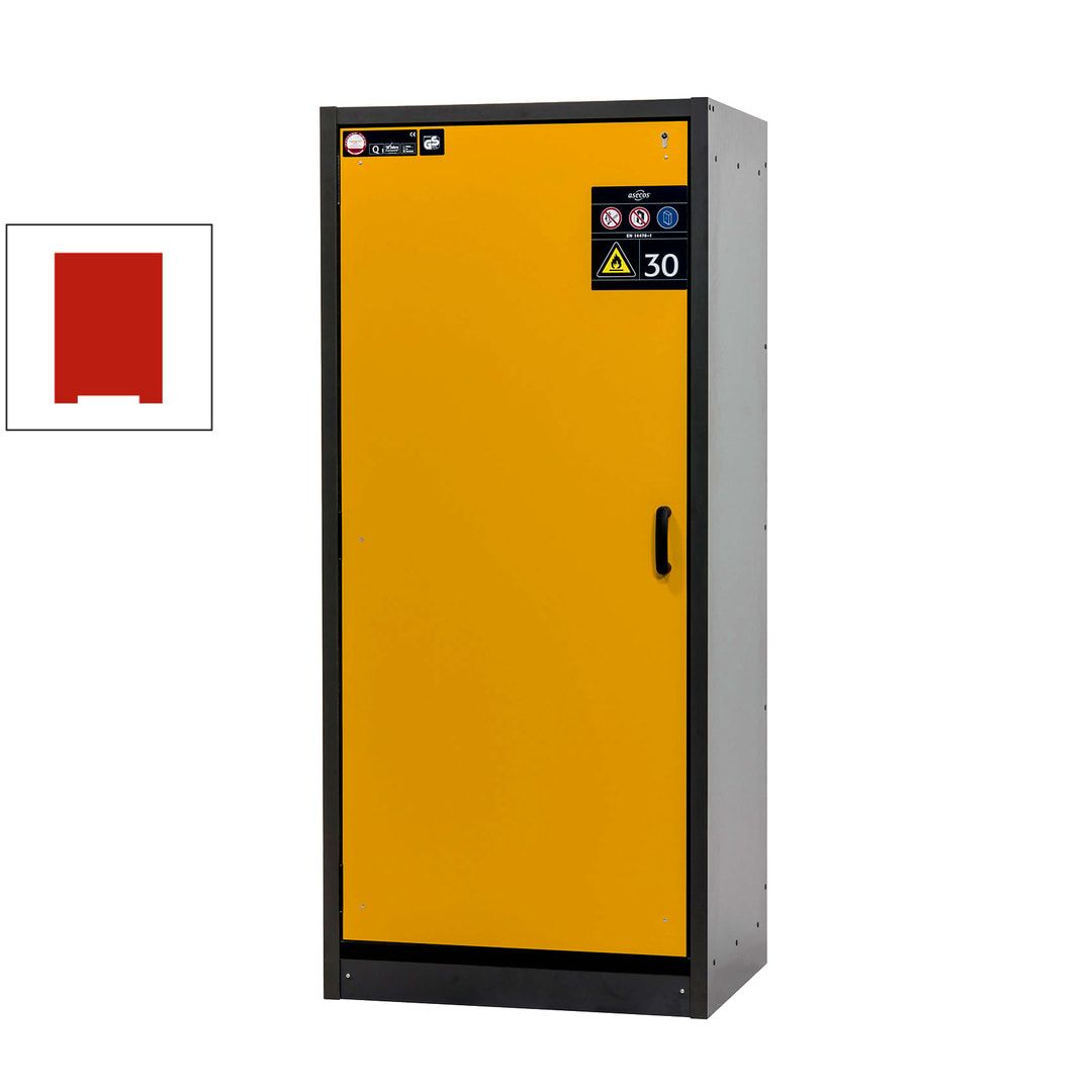 Sicherheitsschrank Typ 30 - ca. 2 x 0,9 x 0,6 m - Türanschlag links - 3 Fachböden - Bodenauffangwanne - enzianblau - Edelstahl