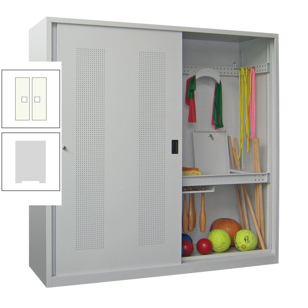 Ballschrank - Schiebetüren mit Lochfeld - Trennwand - 1.950x2.000x600 mm (HxBxT) - anthrazitgrau