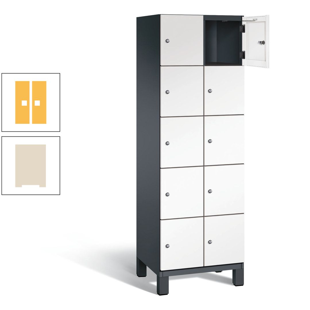 Fächerschrank, Stahlschrank, 10 Fächer, Türöffnungsbegrenzer, Füße, 1.980 x 600 x 525 mm (HxBxT), Korpus anthrazitgrau, Front anthrazitgrau