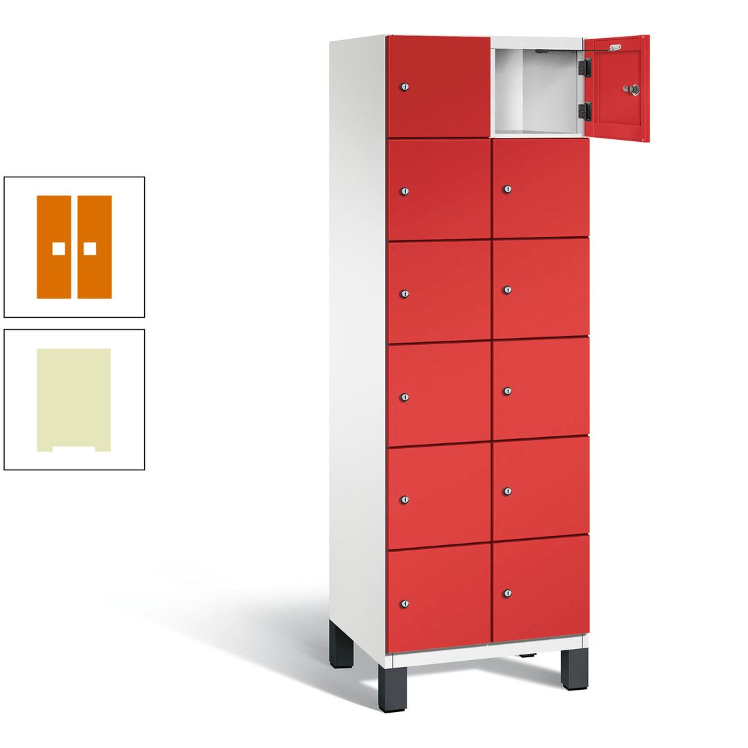 Fächerschrank, Stahlschrank, 12 Fächer, Türöffnungsbegrenzer, Füße, 1.980 x 600 x 525 mm (HxBxT), Korpus anthrazitgrau, Front anthrazitgrau