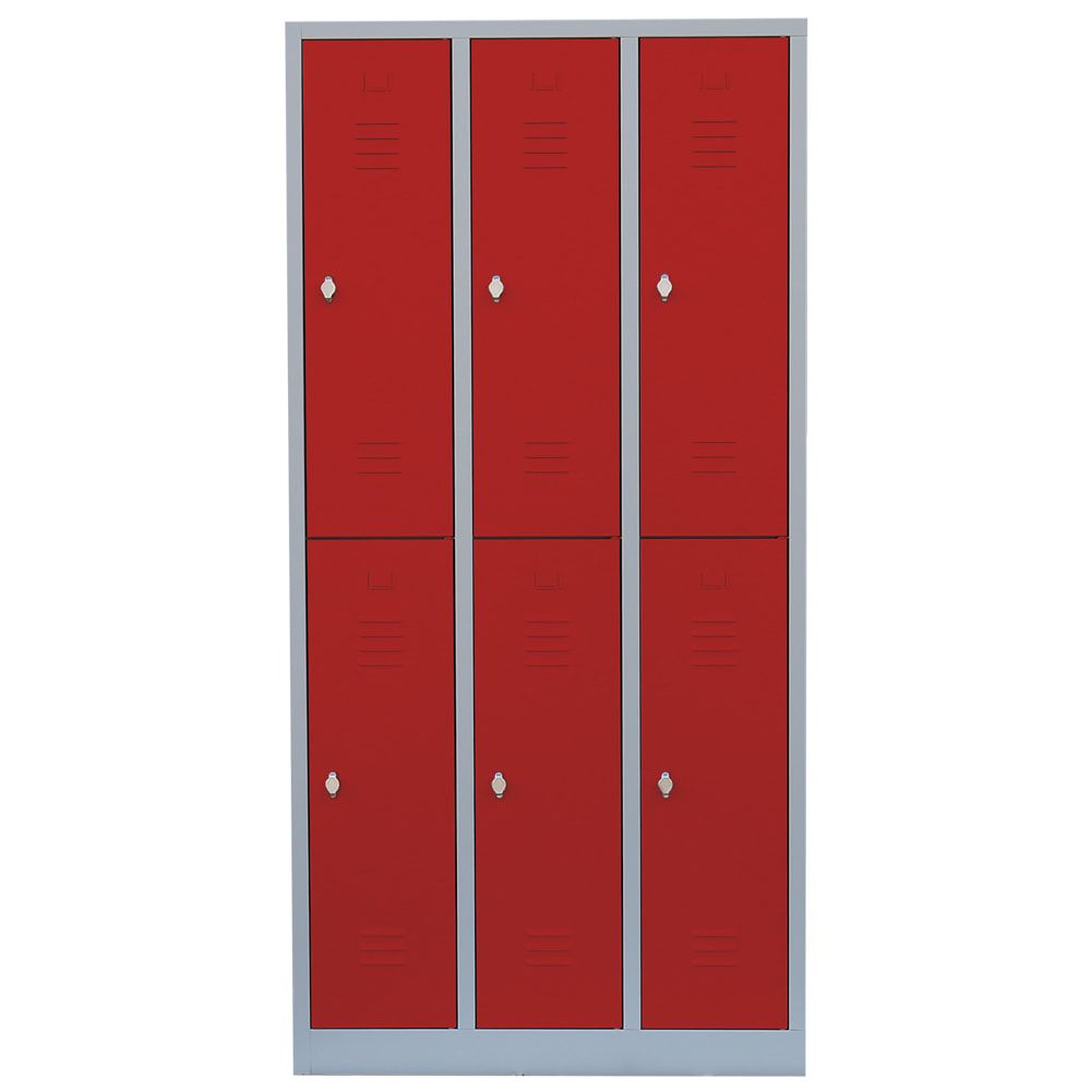 Garderobenschrank, Doppelstockspind, 3 Abteile, 6 Fächer, 1.800 x 885 x 500 mm (HxBxT), Stahl, Drehriegel, Korpus: lichtgrau, Front: anthrazitgrau