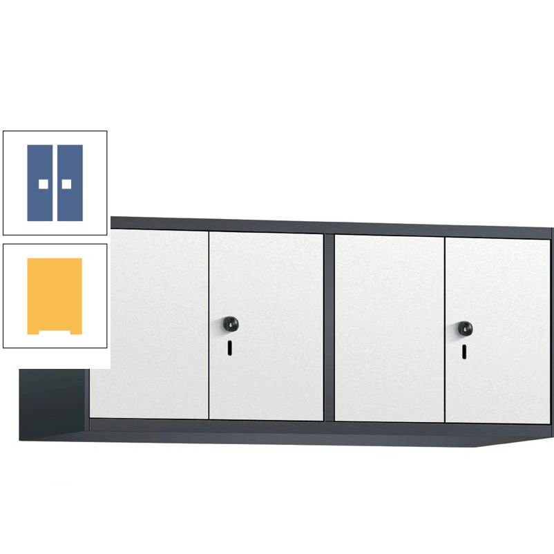 Aufsatzschrank, Schrankaufsatz, Türen paarweise, 4 Fächer a 300 mm, Farbe Pastellgelb, Tür anthrazitgrau, 500 x 1.200 x 500 mm (HxBxT)