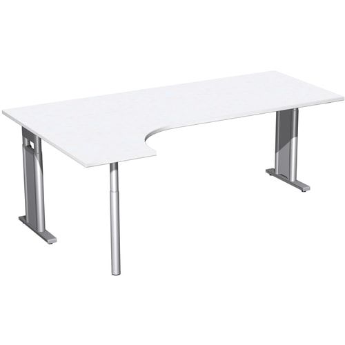 Eckschreibtisch, Ecke links, Füße einseitig verkürzt, C-Fuß Pro, höhenverstellbar, 680-820 x 1.600 x 1.200 mm (HxBxT), Dekor Ahorn