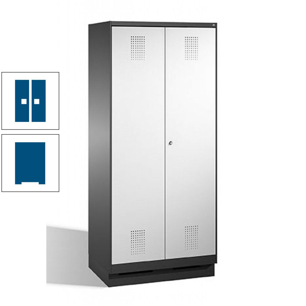 Doppel-Spind, Doppeltüren, Garderobenschrank mit Sockel, 2 Abteile a 400 mm, Korpus anthrazitgrau, Tür anthrazitgrau, 1.800 x 800 x 500 mm (HxBxT)