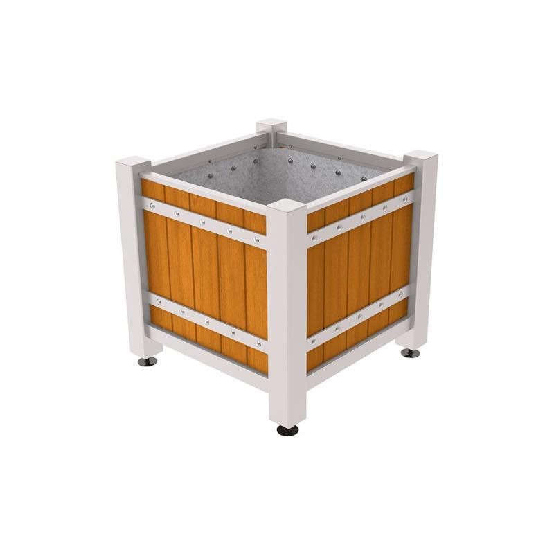Pflanzbehälter, Pflanzgefäß, verzinkt, Eichenholzverkleidung, innen feuerverzinkt mit Verladungsgriffen , 855 x 880 x 880 mm(HxBxT), enzianblau