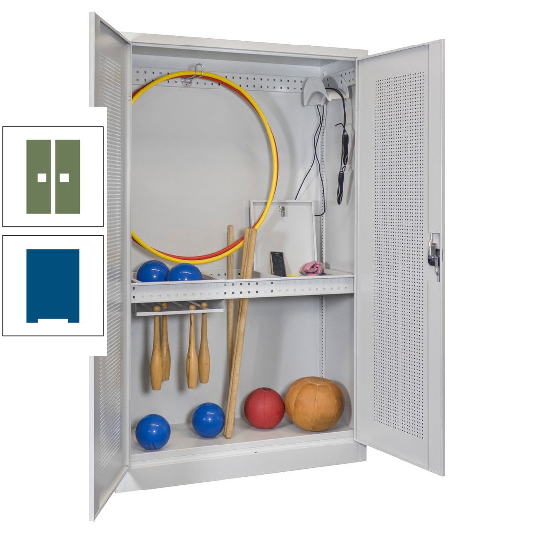 Sportschrank - Lochfeldtüren - Variante 1 - 1.950x1.200x500 mm (HxBxT) - anthrazitgrau