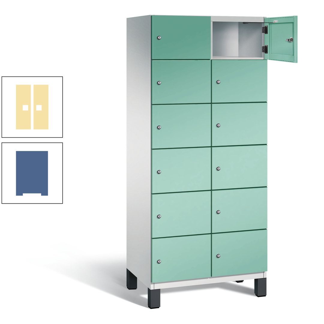 Fächerschrank, Stahlschrank, 12 Fächer, Türöffnungsbegrenzer, Füße, 1.980 x 800 x 525 mm (HxBxT), Korpus anthrazitgrau, Front anthrazitgrau