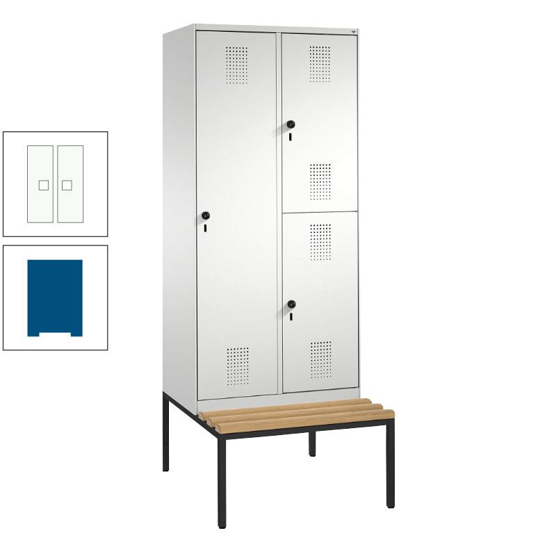 Garderobenschrank, Spind ein- und doppelstöckig Sitzbank, 2 Abteile, 3 Fächer, 2.090 x 800 x 500 mm (HxBxT), Front anthrazitgrau, Korpus anthrazitgrau