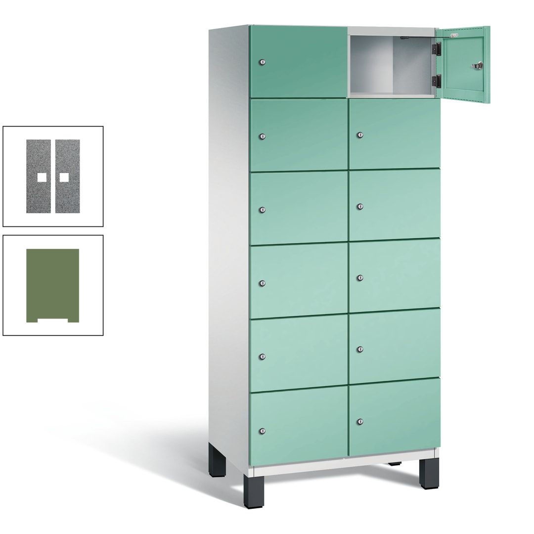 Fächerschrank, Stahlschrank, 12 Fächer, Türöffnungsbegrenzer, Füße, 1.980 x 800 x 525 mm (HxBxT), Korpus anthrazitgrau, Front anthrazitgrau