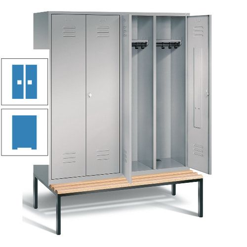 Doppel-Spindschrank, Buche Sitzbank untergebaut, 4 Abteile a 400 mm, Korpus lichtgrau, Tür anthrazitgrau, 2.090 x 1.590 x 815 mm (HxBxT)