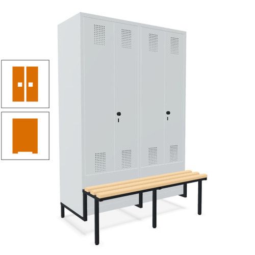 Doppel-Spind, Garderobenschrank, Buche Sitzbank integriert, 4 Abteile 300 mm, Korpus anthrazitgrau, Tür anthrazitgrau, 1.850 x 1.200 x 815 mm (HxBxT)