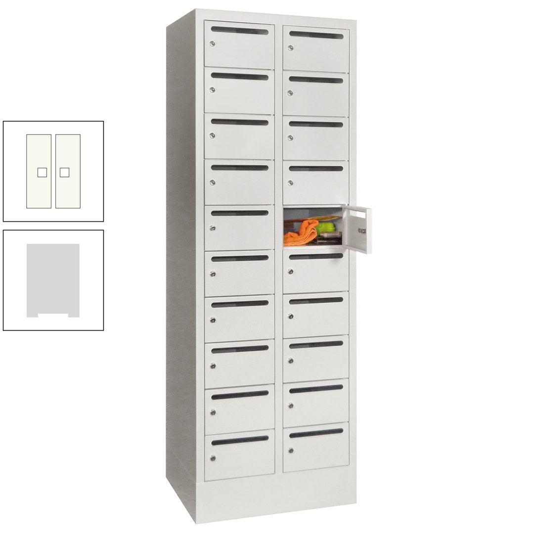 Postverteilerschrank, Schließfachschrank, 2 Abteile a 300 mm, 20 Fächer, 1.850 x 600 x 500 mm (HxBxT), Korpus anthrazitgrau, Front anthrazitgrau