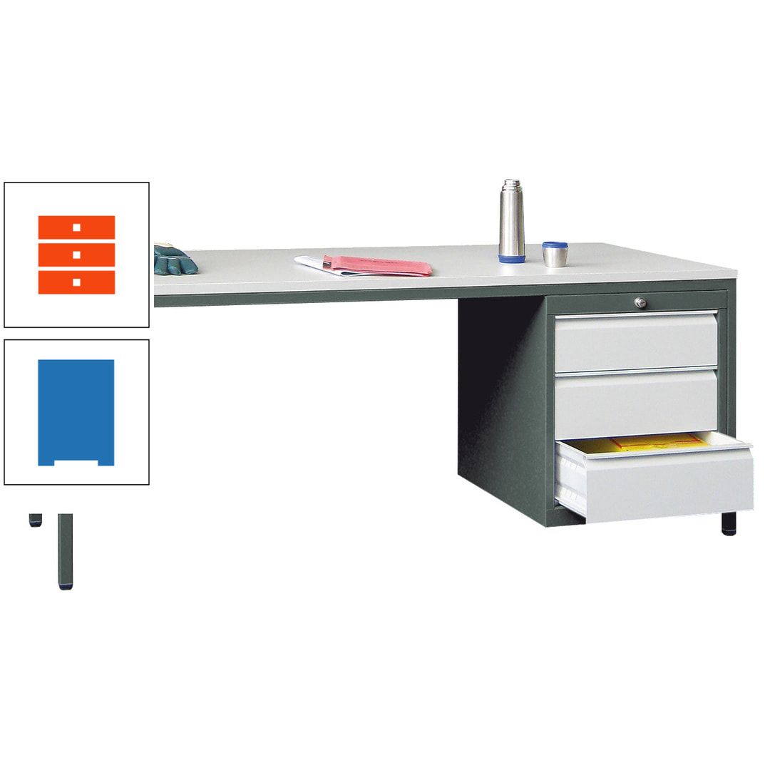 Meisterschreibtisch - 3 Schubladen 150 / 175 mm - 720 x 1.700 x 800 mm (HxBxT) - anthrazitgrau