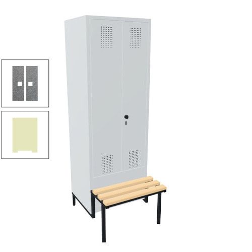 Doppel-Spind, Garderobenschrank, Buche Sitzbank integriert, 2 Abteile a 400 mm, Korpus anthrazitgrau, Tür anthrazitgrau, 1.850 x 800 x 815 mm (HxBxT)