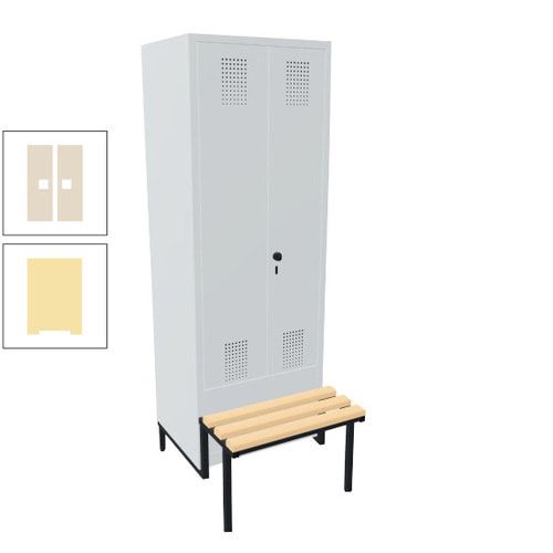 Doppel-Spind, Garderobenschrank, Buche Sitzbank integriert, 2 Abteile a 400 mm, Korpus anthrazitgrau, Tür anthrazitgrau, 1.850 x 800 x 815 mm (HxBxT)