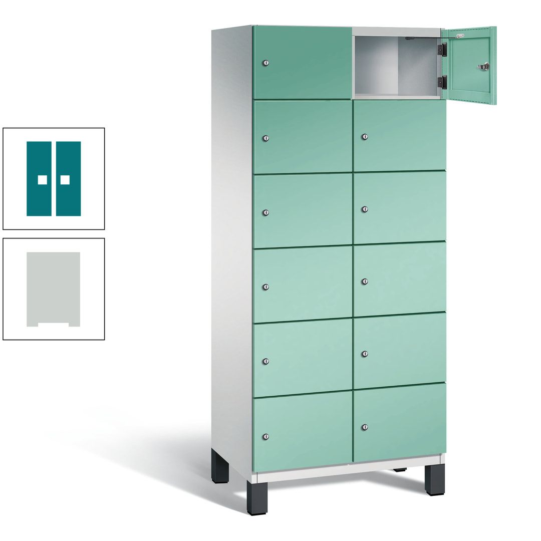 Fächerschrank, Stahlschrank, 12 Fächer, Türöffnungsbegrenzer, Füße, 1.980 x 800 x 525 mm (HxBxT), Korpus anthrazitgrau, Front anthrazitgrau