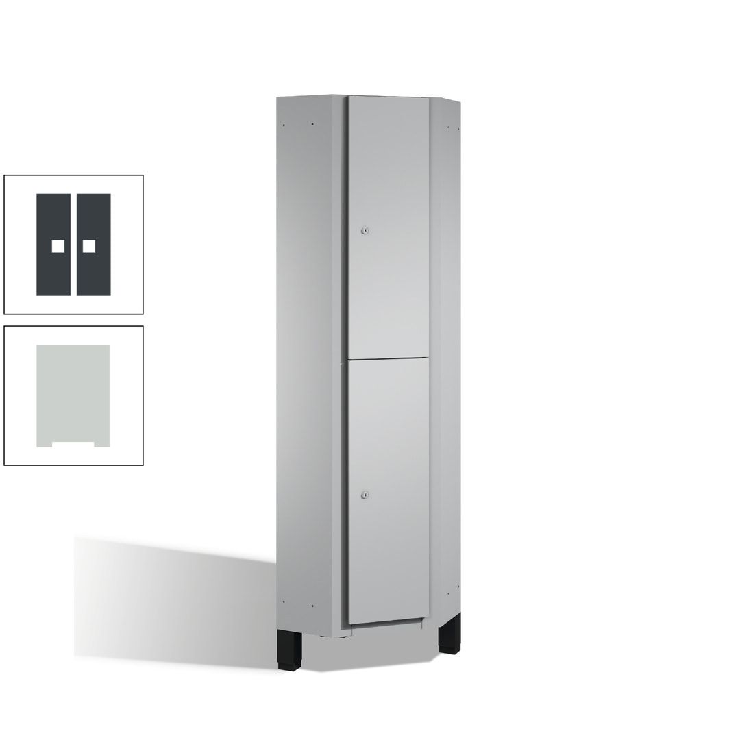 Eckschrank, Spind, auf Füßen, 2 Personen, 1.980 x 500 mm (HxT), Korpus anthrazitgrau, Tür anthrazitgrau
