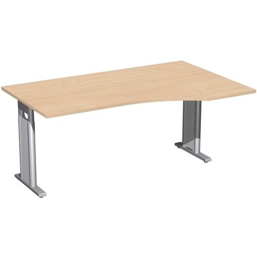 Eckschreibtisch, Ecke rechts, Füße einseitig verkürzt, C-Fuß Pro, höhenverstellbar, 680-820 x 1.600 x 1.000 mm (HxBxT), Gestell silber, Dekor Ahorn