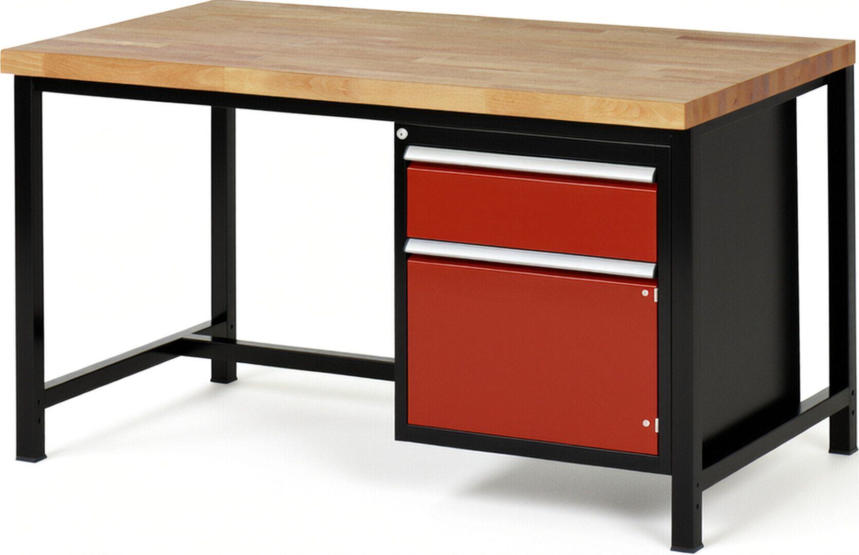 Werkbank, 1 Schrank - 1 Schublade - Teilauszug - 180:1 - Höhe 840-1.040 mm - 1.500 x 900 mm - 1.250 kg - Buche - Anthrazitgrau