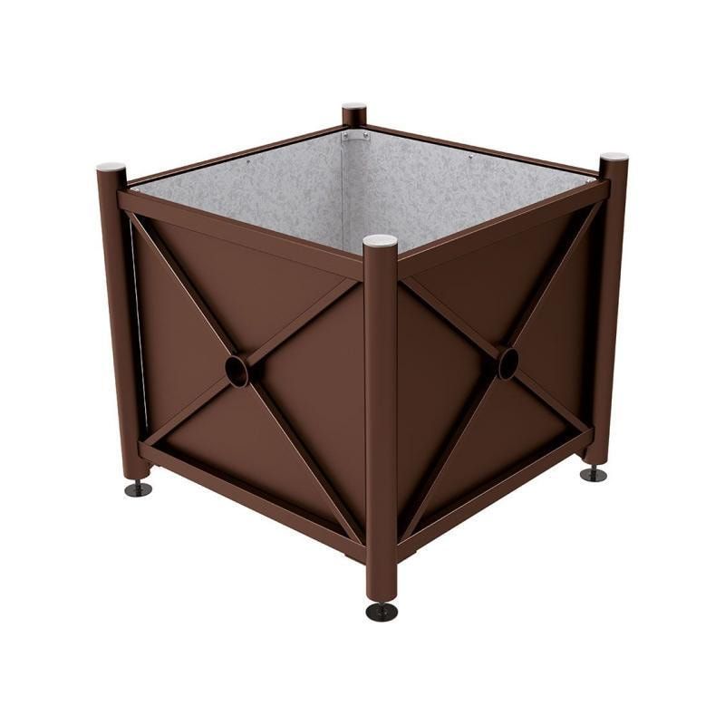 Pflanzbehälter, fvz.Stahl, innen feuerverzinkt, Verladungsgriffe, verstellbare Füße, Kopf Agora, 900 x 1.000 x 1.000 mm (HxBxT), enzianblau
