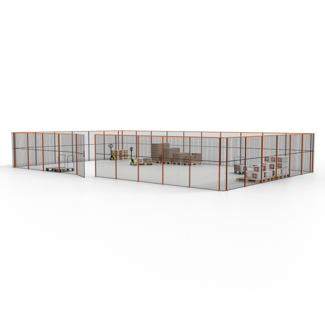 Maschinen Schutzgitter - Hallentrennwand - Sicherheitszaun - Tür - 48 m - 2.200 x 15.400 x 9.400 mm (HxBxT) - enzianblau