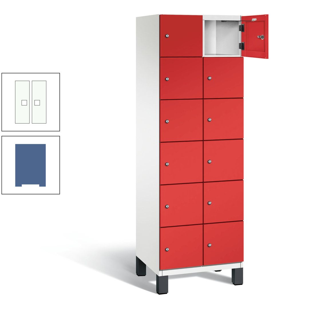 Fächerschrank, Stahlschrank, 12 Fächer, Türöffnungsbegrenzer, Füße, 1.980 x 600 x 525 mm (HxBxT), Korpus anthrazitgrau, Front anthrazitgrau