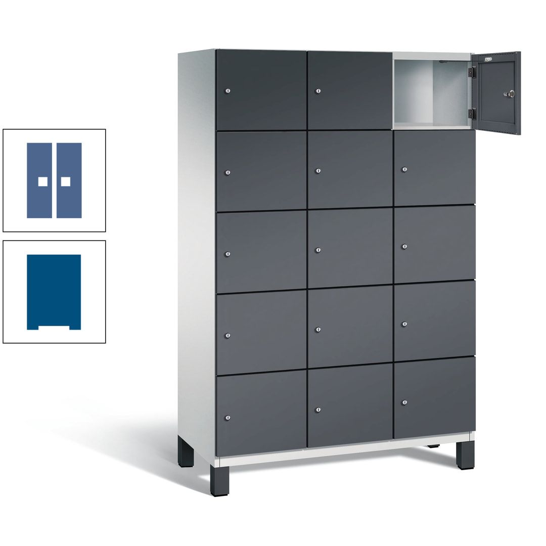 Fächerschrank, Stahlschrank, 15 Fächer, Türöffnungsbegrenzer, Füße, 1.980 x 1.200 x 525 mm (HxBxT), Korpus anthrazitgrau, Front anthrazitgrau