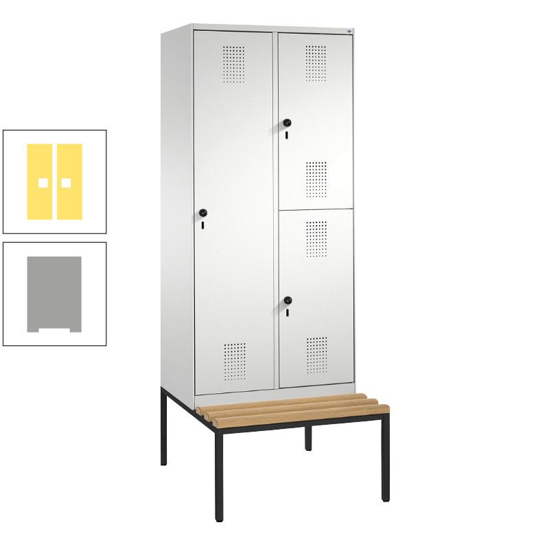 Garderobenschrank, Spind ein- und doppelstöckig Sitzbank, 2 Abteile, 3 Fächer, 2.090 x 800 x 500 mm (HxBxT), Front anthrazitgrau, Korpus anthrazitgrau