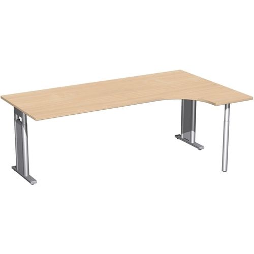 Eckschreibtisch, Ecke rechts, Füße einseitig verkürzt, C-Fuß Pro, höhenverstellbar, 680-820 x 1.600 x 1.200 mm (HxBxT), Dekor Ahorn