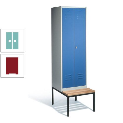 Doppel-Spindschrank, Buche Sitzbank untergebaut, 2 Abteile a 300 mm, Korpus lichtgrau, Tür anthrazitgrau, 2.090 x 610 x 815 mm (HxBxT)