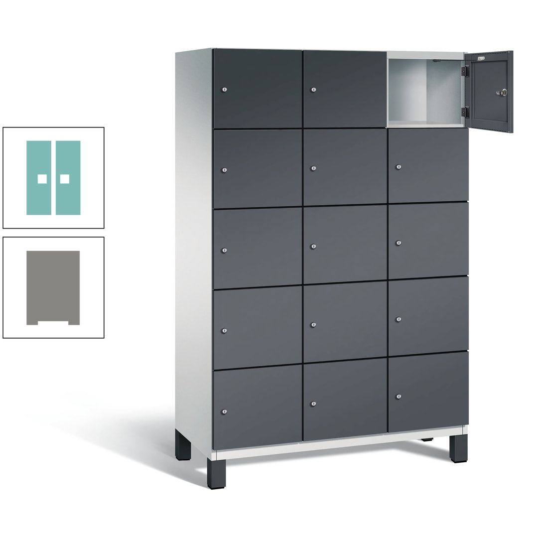 Fächerschrank, Stahlschrank, 15 Fächer, Türöffnungsbegrenzer, Füße, 1.980 x 1.200 x 525 mm (HxBxT), Korpus anthrazitgrau, Front anthrazitgrau