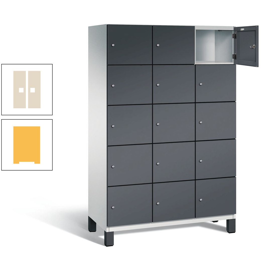 Fächerschrank, Stahlschrank, 15 Fächer, Türöffnungsbegrenzer, Füße, 1.980 x 1.200 x 525 mm (HxBxT), Korpus anthrazitgrau, Front anthrazitgrau