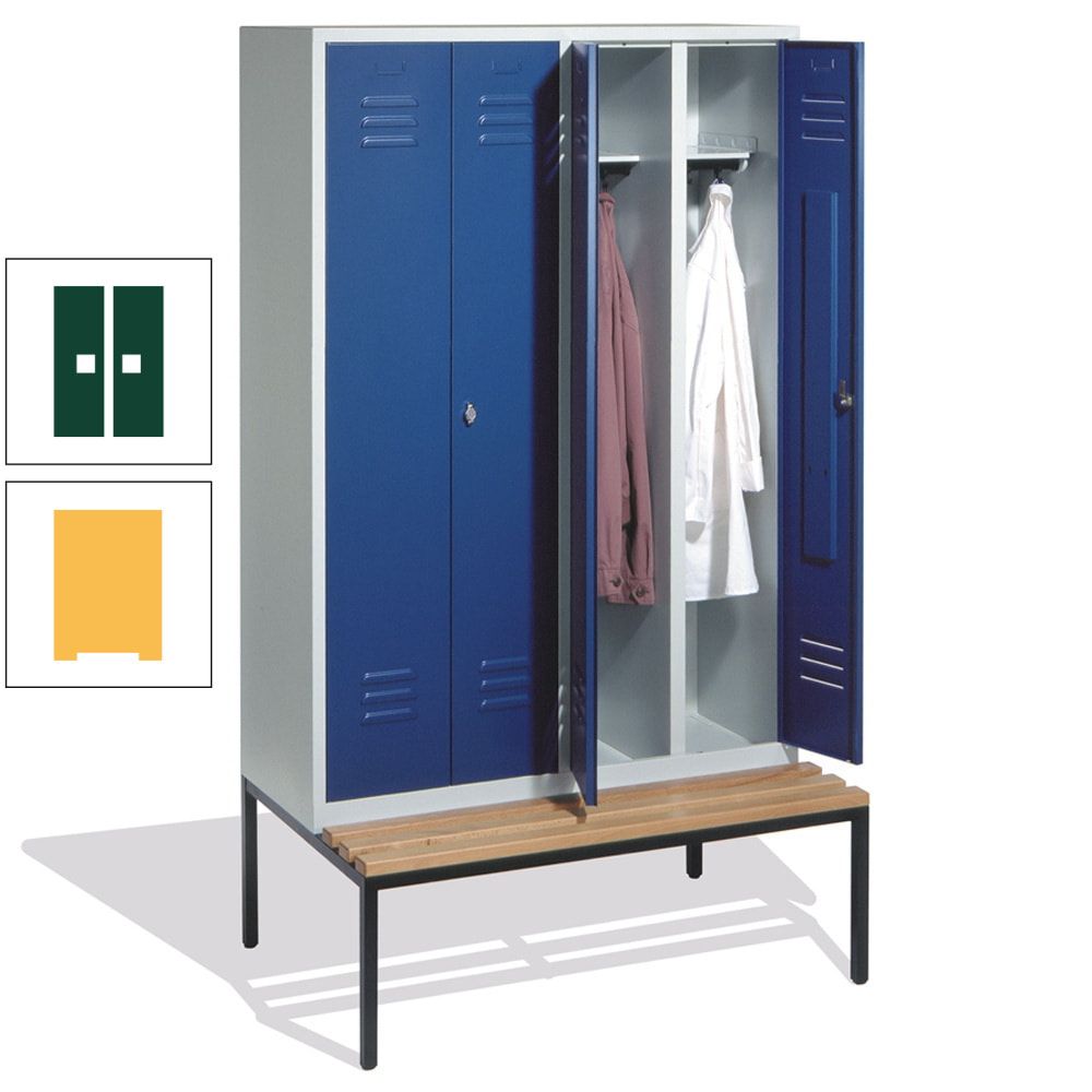 Doppel-Spindschrank, Buche Sitzbank untergebaut, 4 Abteile a 300 mm, Korpus lichtgrau, Tür anthrazitgrau, 2.090 x 1.190 x 815 mm (HxBxT)