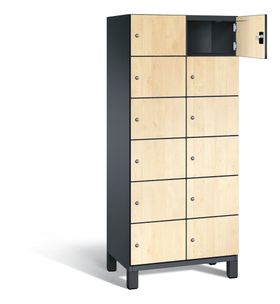 Fächerschrank, Stahlschrank, 12 Fächer, Türöffnungsbegrenzer, Füße, 1.980 x 800 x 525 mm, Korpus lichtgrau