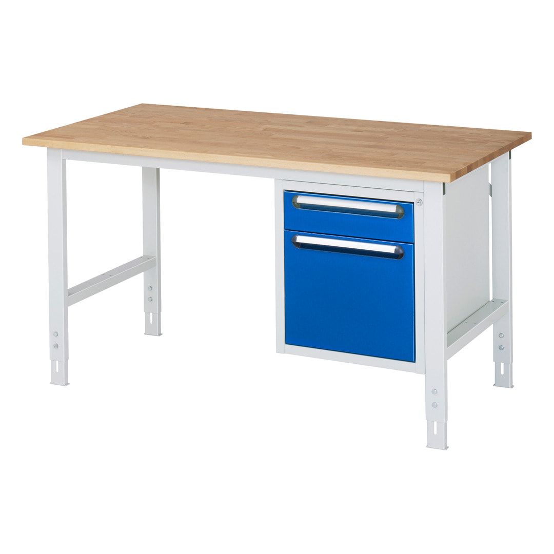 Arbeitstisch - Hängeregistratur - Arbeitsplatte Buche - 500 kg - Höhe 760-1.080 mm - 2.000 x 1.000 mm - Anthrazitgrau