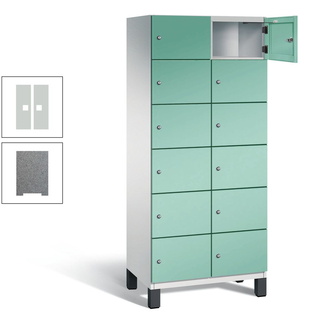 Fächerschrank, Stahlschrank, 12 Fächer, Türöffnungsbegrenzer, Füße, 1.980 x 800 x 525 mm (HxBxT), Korpus anthrazitgrau, Front anthrazitgrau