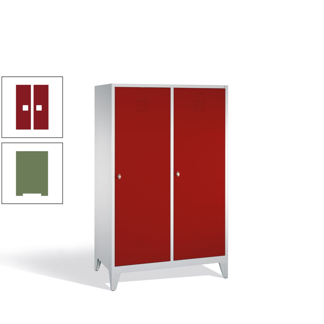 Doppel-Spind mit 2 Großtüren, Garderobenschrank mit Füßen, 4 Abteile a 300 mm, Korpus anthrazitgrau, Tür anthrazitgrau, 1.850 x 1.190 x 500 mm (HxBxT)