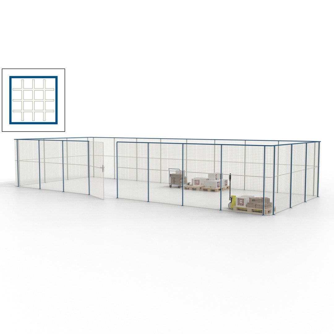 Maschinen Schutzgitter - Hallentrennwand - Sicherheitszaun - Tür - 33 m - 2.200 x 12.400 x 4.900 mm (HxBxT) - enzianblau