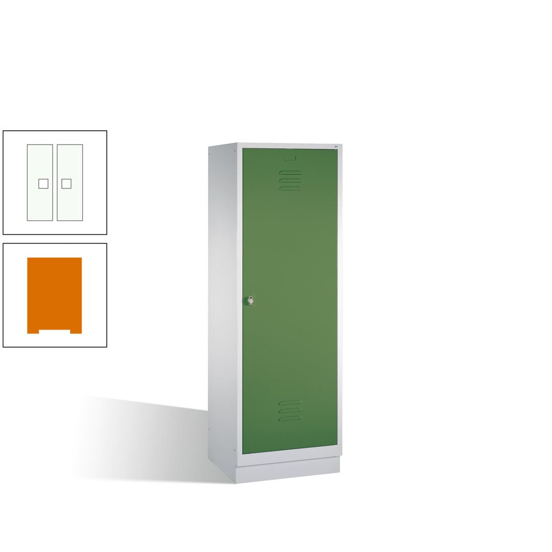 Doppel-Spind mit Großtür, Garderobenschrank mit Sockel, 2 Abteile a 300 mm, Korpus anthrazitgrau, Tür anthrazitgrau, 1.800 x 610 x 500 mm (HxBxT)