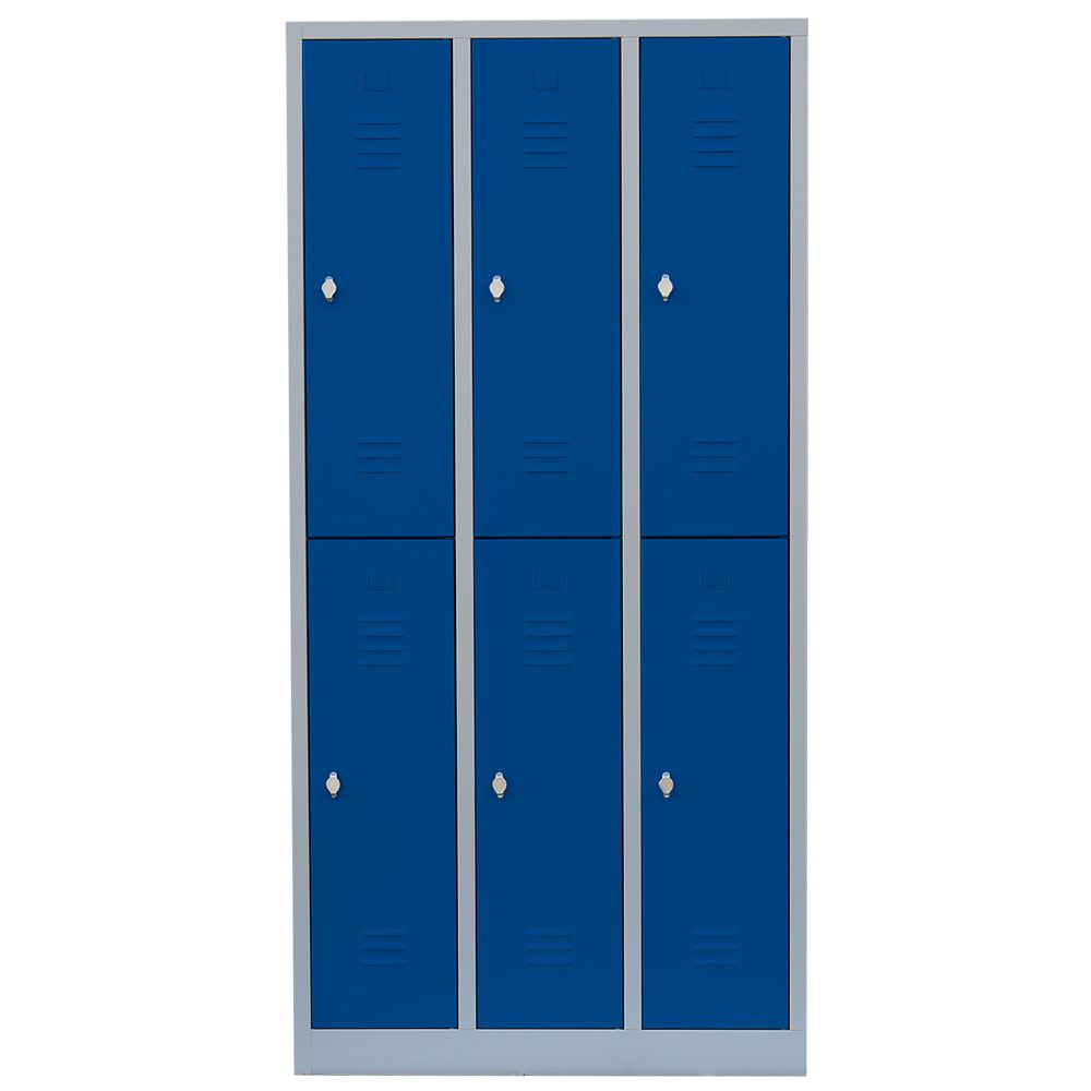 Garderobenschrank, Doppelstockspind, 3 Abteile, 6 Fächer, 1.800 x 885 x 500 mm (HxBxT), Stahl, Drehriegel, Korpus: lichtgrau, Front: anthrazitgrau