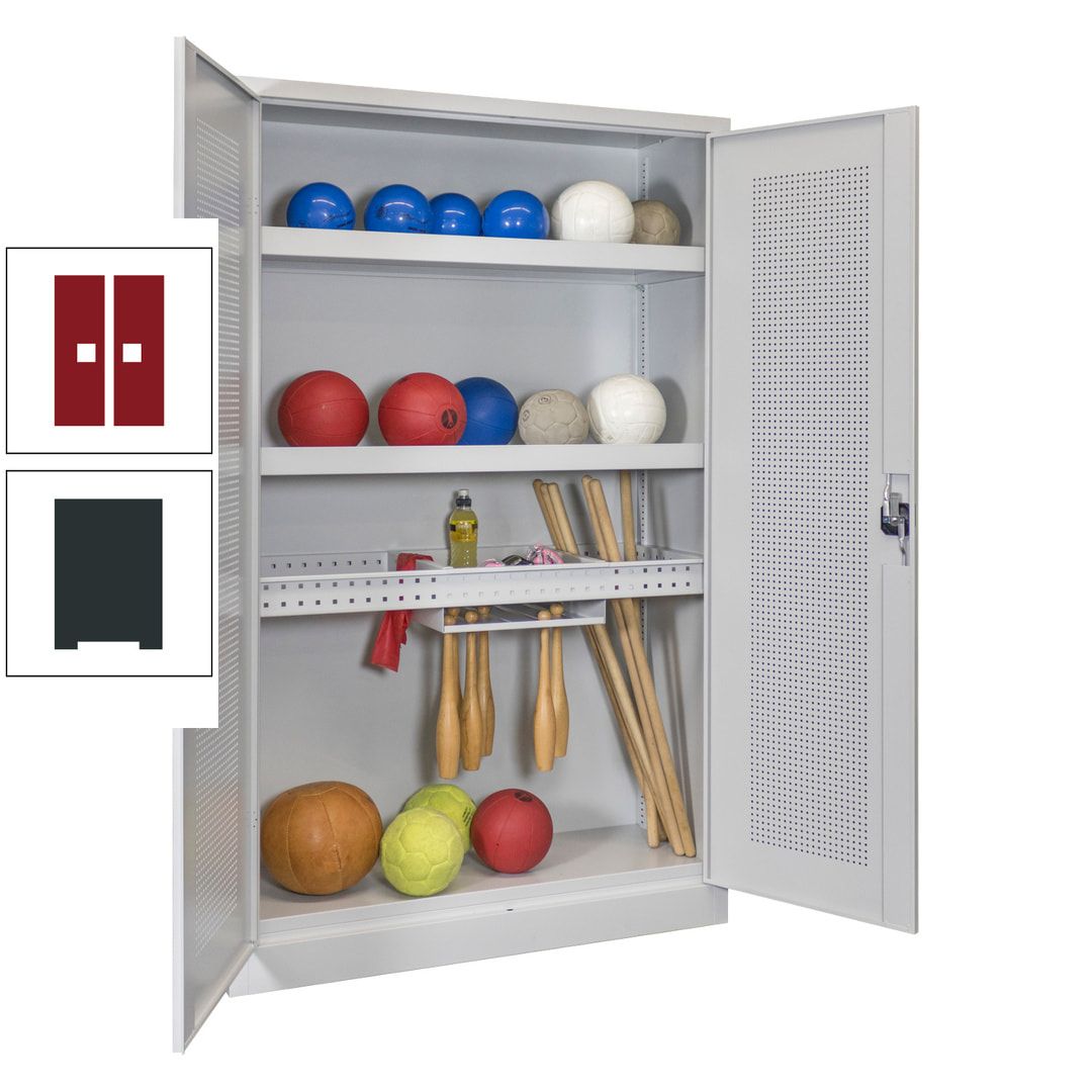 Sportschrank - Lochfeldtüren - Variante 2 - 1.950x1.200x500 mm (HxBxT) - anthrazitgrau